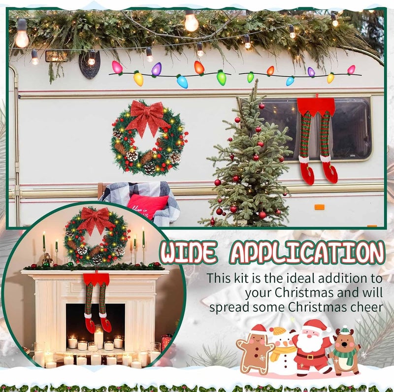 Riceshoot Store Reindeer Antler Car Kit with LED Lights Car Christmas Decoration Santa Claus Elf Leg Lighted Christmas Wreath Reflective Bulb Light Magnets Car Window Kit Automotive Exterior Accessory - Image 5